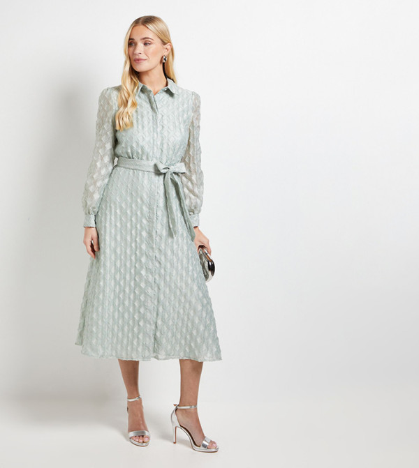 Petite Geo Organza Shirt Midi Dress