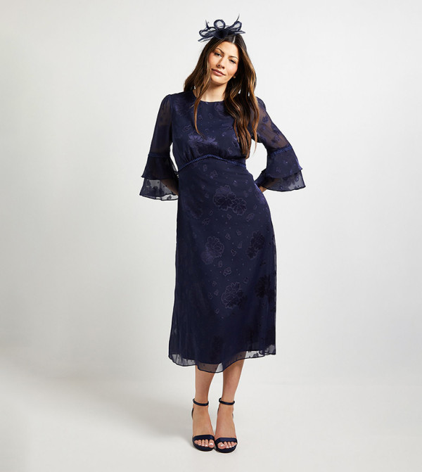 Burn Out Ruffle Sleeves Midi Dress