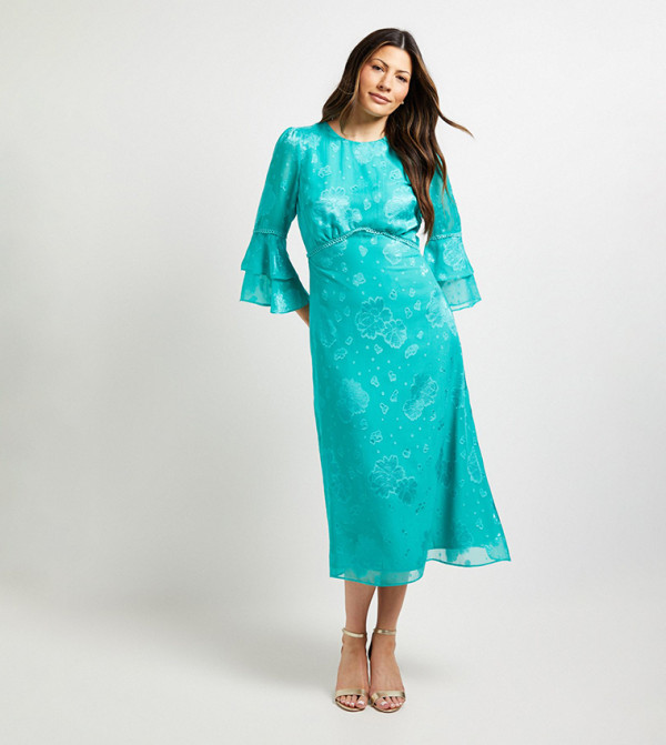 Burn Out Ruffle Sleeves Midi Dress