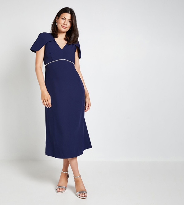 Diamante Trim Cape Midi Dress