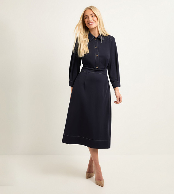 Petite Ponte Stitch Detail Midi Dress