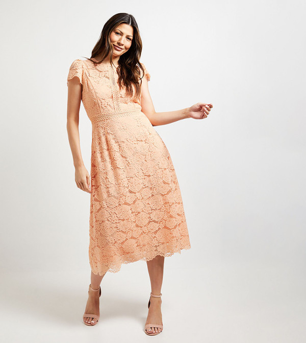 Lace Fit and Flared Midi Dress