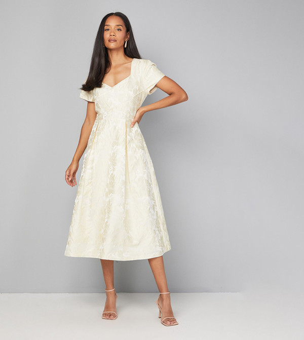 Jacquard Seam Detail Midi Dress