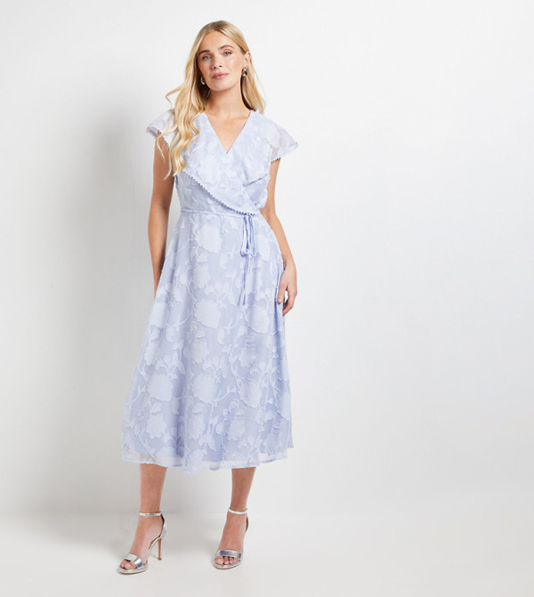 Petite Floral Burn Out Ruffle Midi Dress