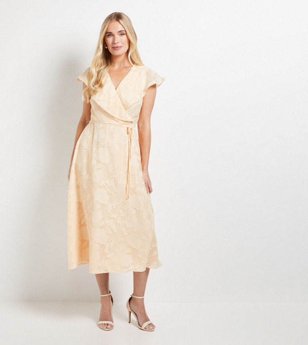 Petite Floral Burn Out Ruffle Midi Dress