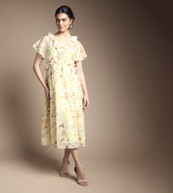 فستان ماكسي بمقدمة بربطة وطبعة الورود 