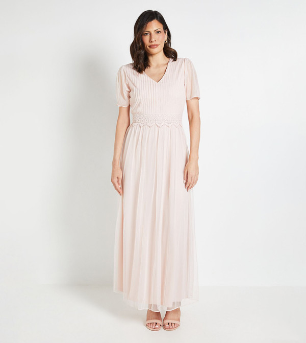 Mesh Lace Trim Maxi Dress