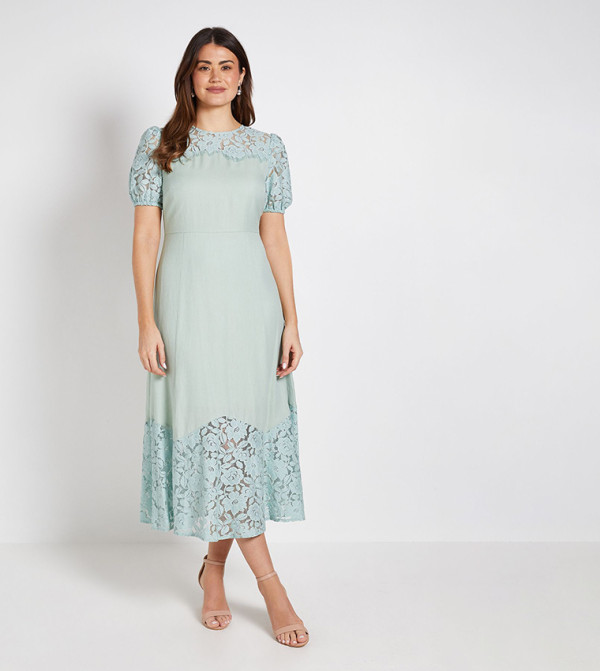 Buy Wallis Lace Fit And Flare Midi Dress In Pink | 6thstreet Saudi Arabia