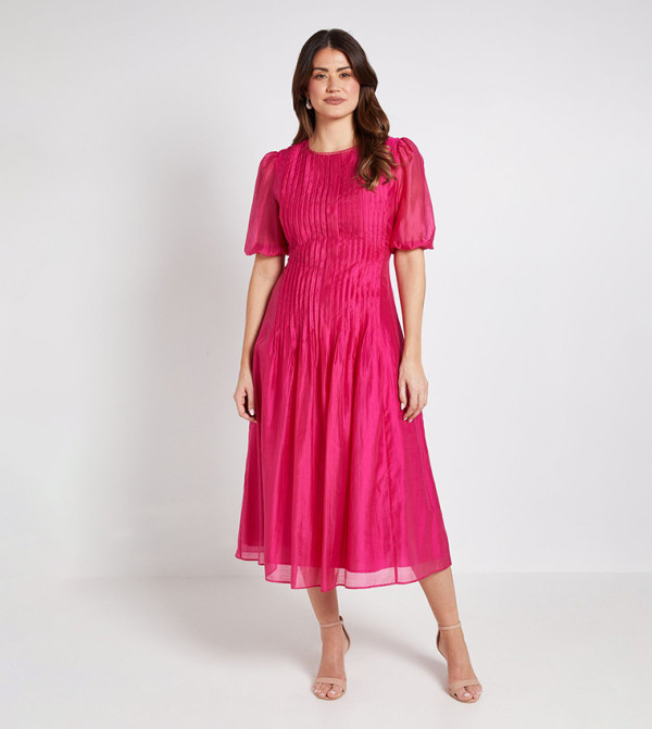 Tencel Pintuck Detail Midi Dress
