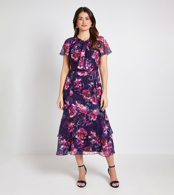 Floral Printed Short Sleeves Midi Dress