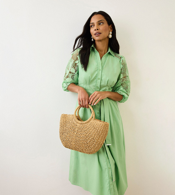 Cotton Lace Belted Shirt Dress