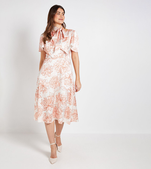 Floral Printed Satin Midi Dress