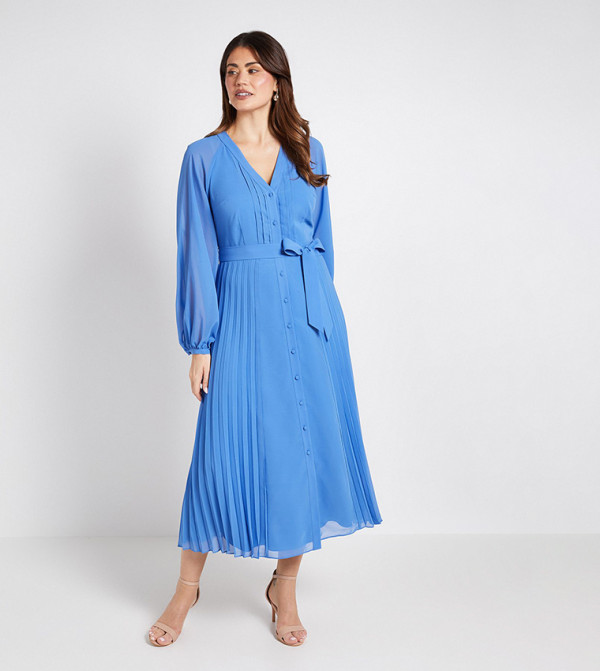 Chiffon Pleated Detail Midi Dress