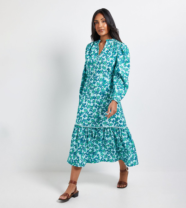 Petite Floral Print Waffle Button Midi Dress