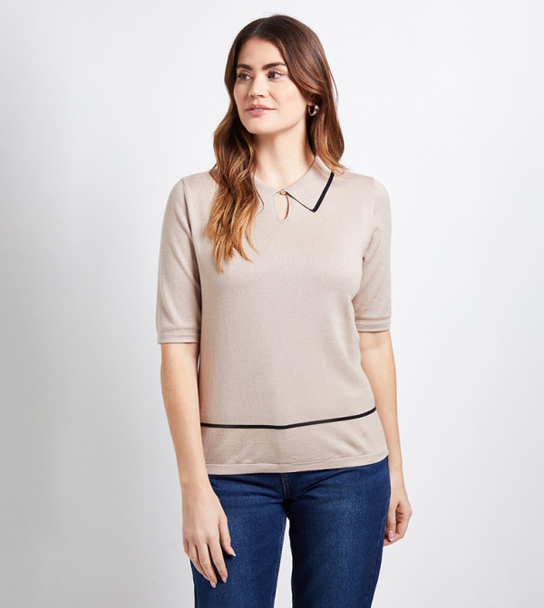 Collared Tipped Knitted T Shirt