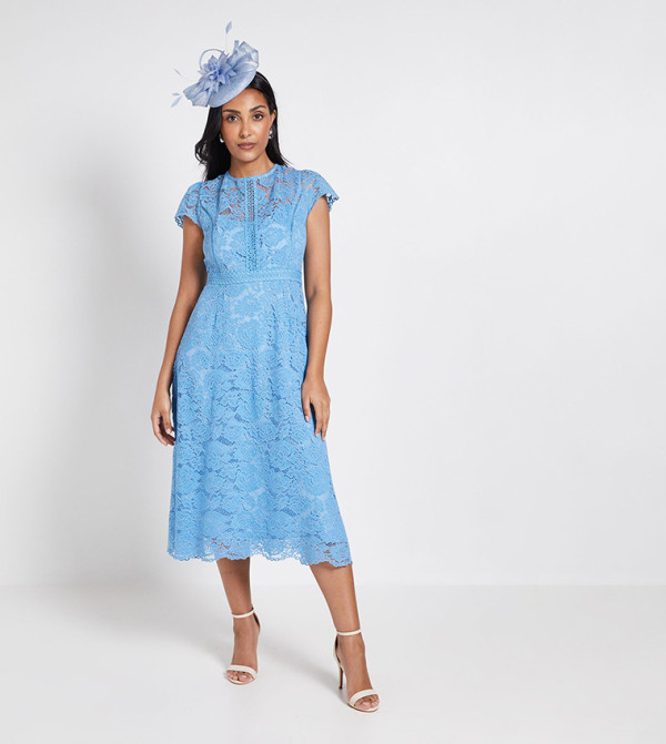Petite Lace Fit and Flared Midi Dress