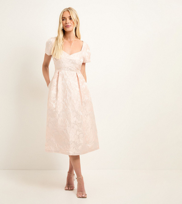 Petite Jacquard Seam Detail Midi Dress