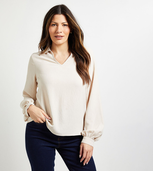 Textured Long Sleeves Woven Top