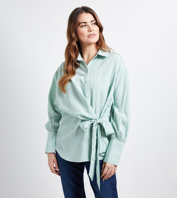 Striped Long Sleeves Tie Side Shirt