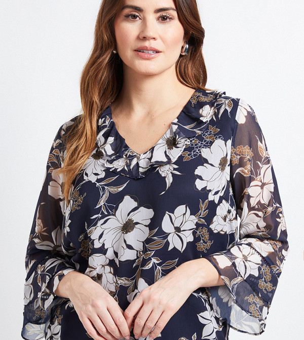 Floral Patterned V-Neck Top