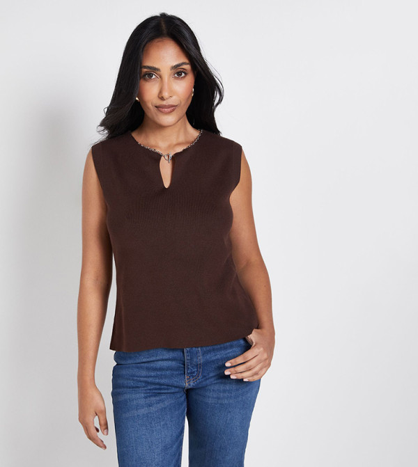 Petite Chain Trim Knitted Vest Top