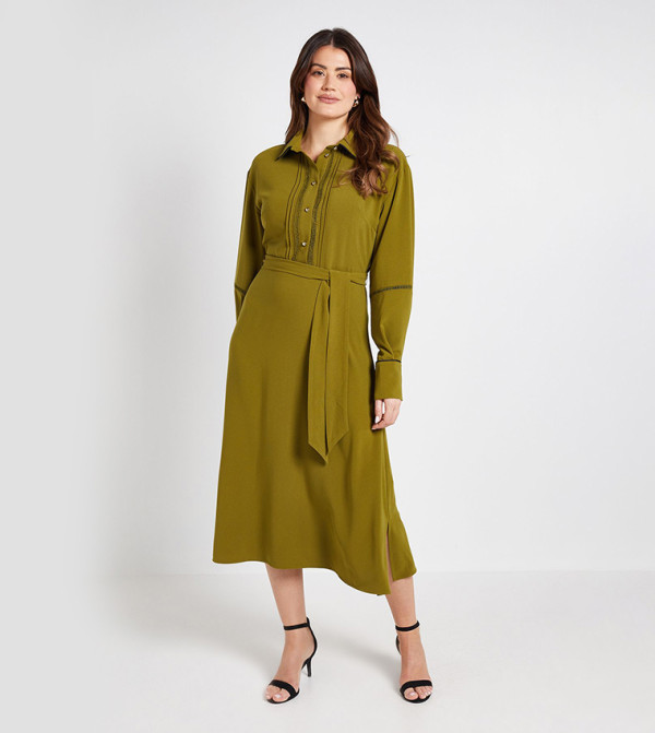 Contrast Lace Trim Shirt Dress