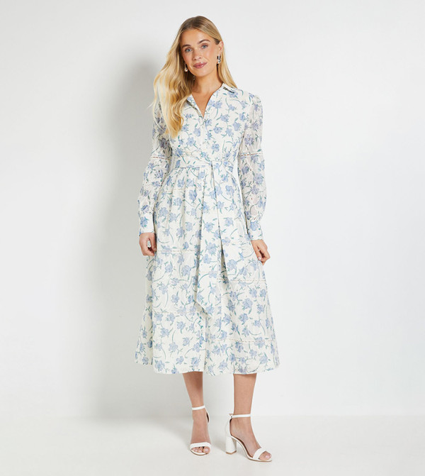 Petite Floral Embroidered Midi Shirt Dress