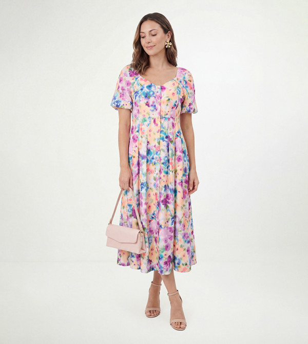 Petite Floral Ottoman Twill Button Midi Dress