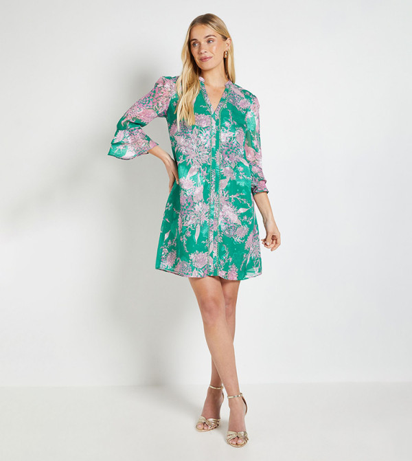 Petite Floral Burn Out Ruffle Shift Mini Dress