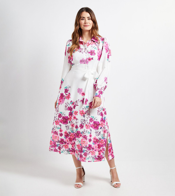 Floral Belted Midi Shirt Dress