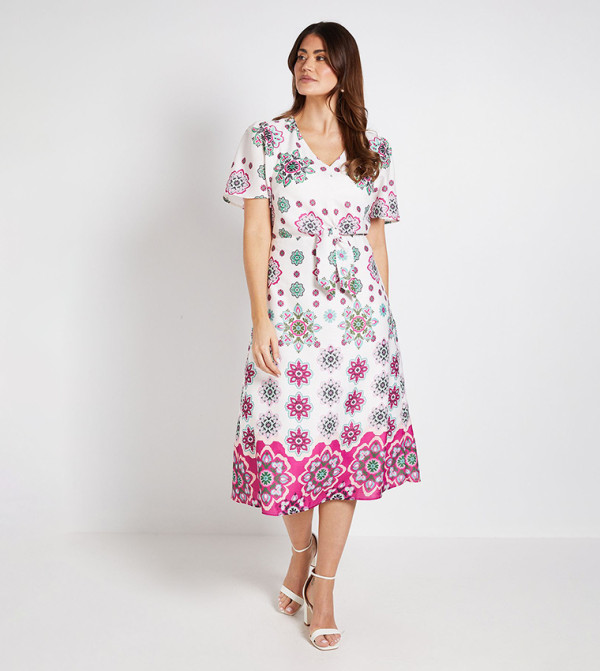 Paisley Tie Front Midi Dress