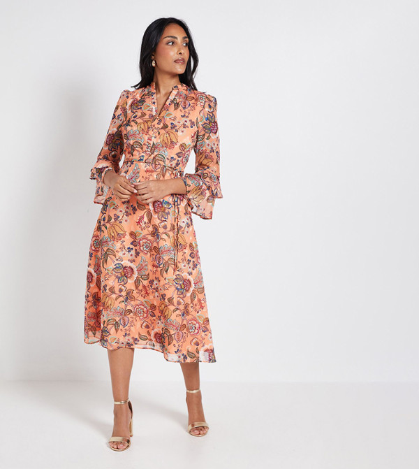 Petite Paisley Burn Out Ruffle Midi Dress