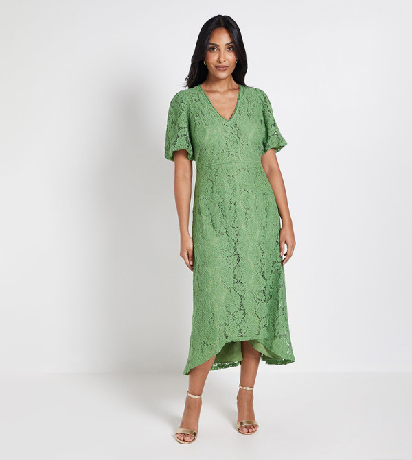 Petite Lace Drop Hem Midi Dress