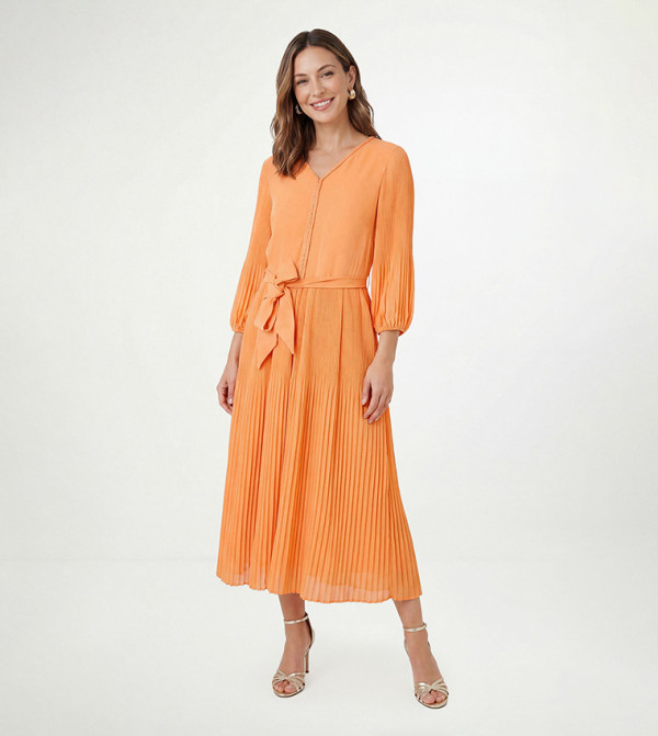 Petite Chiffon Plait Detail Pleated Midi Dress
