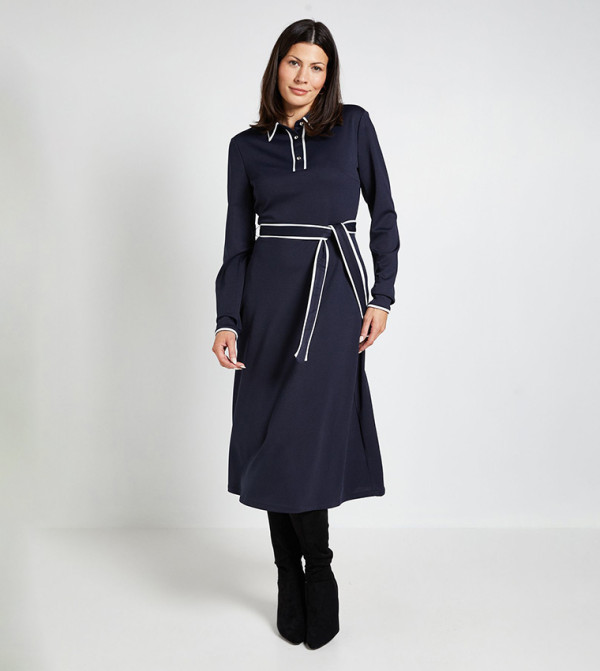 Ponte Collar Contrast Midi Dress
