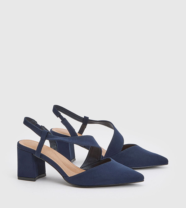 Eve Wide Fit Asymmetric Strap Block Heel Pointed Comfort Pumps