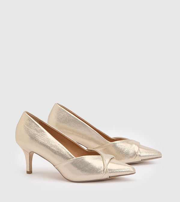 Delina Wide Fit Metallic Twist Front Kitten Heel Comfort Pumps