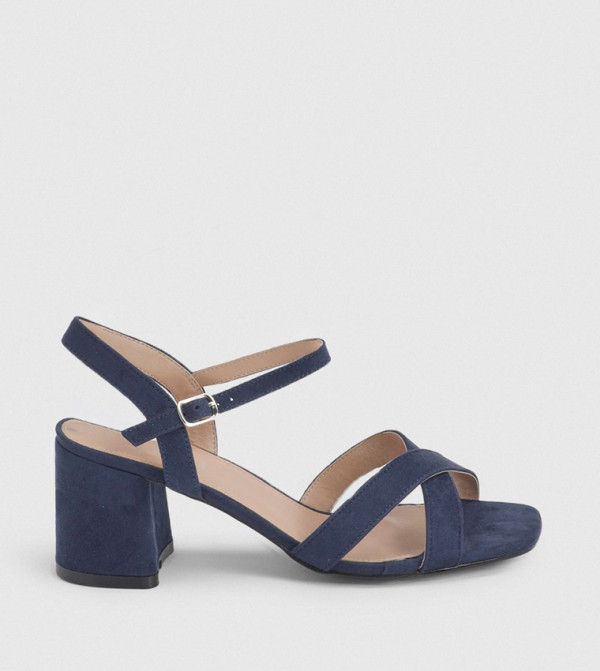 Wide Fit Samiyas Faux Suede Cross Strap Block Heeled Sandals