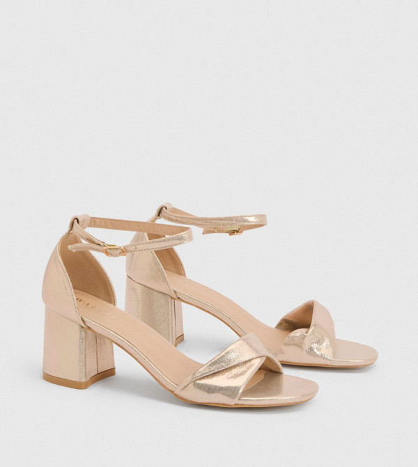 Sophia Metallic Textile Soft Twist Medium Block Heel Sandals