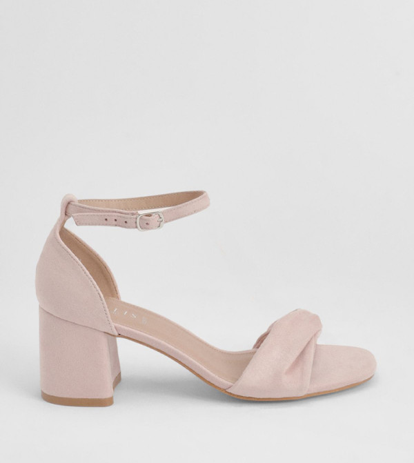 Wide Fit Sophia Faux Suede Soft Twist Block Heel Sandals