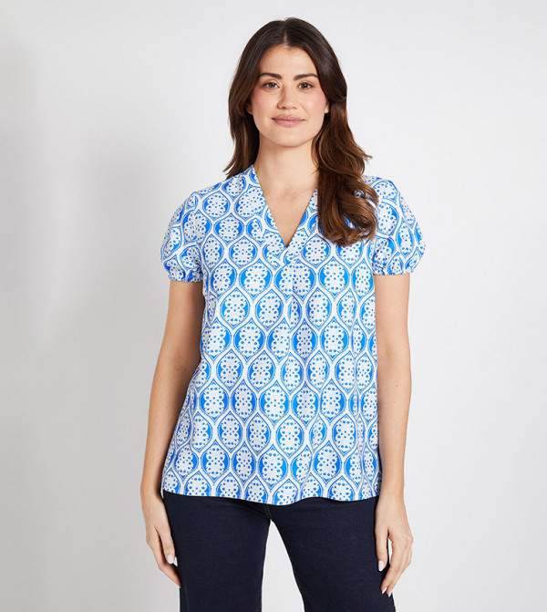 Geo Print Overhead Short Sleeves Top