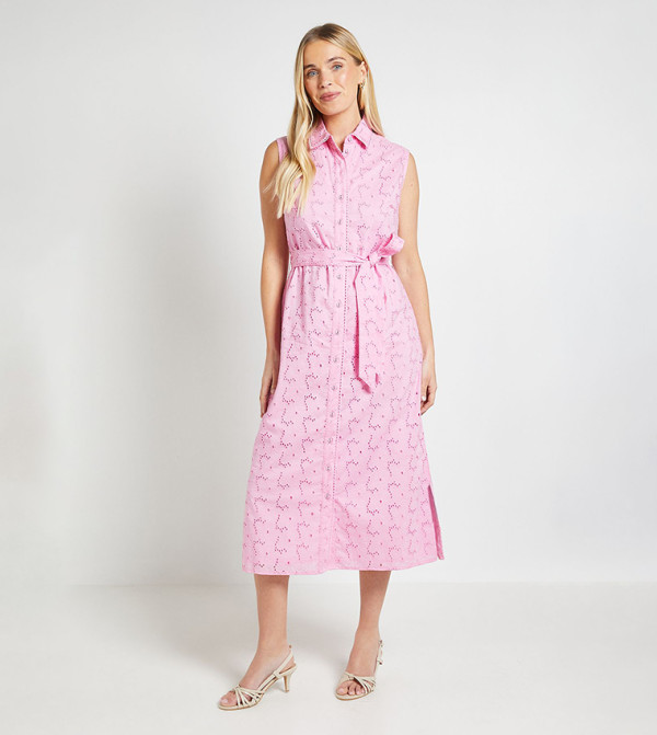 Petite Broderie Midi Shirt Dress