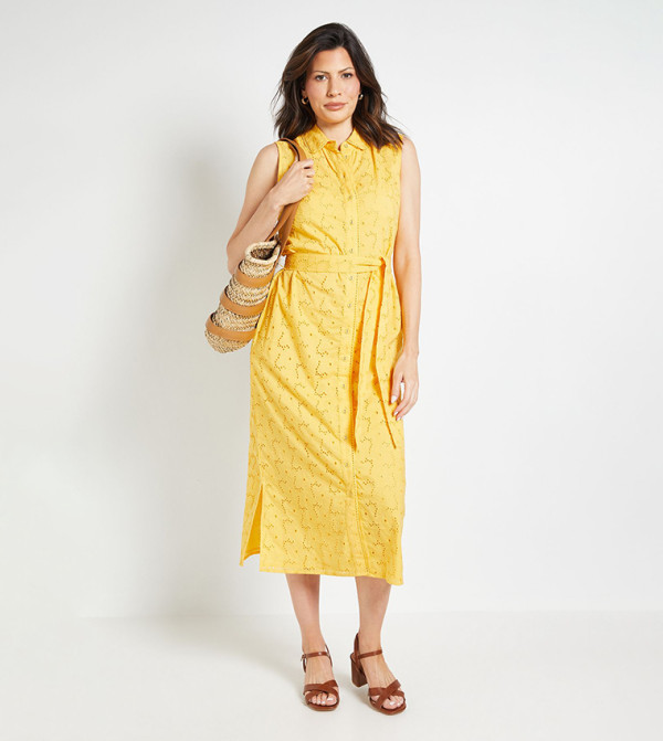 Broderie Sleeveless Shirt Dress