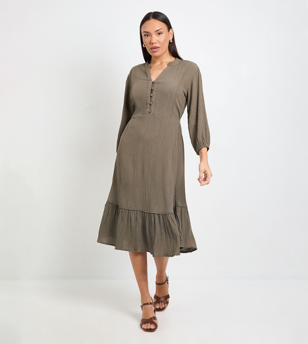 Cheesecloth Button Midi Dress