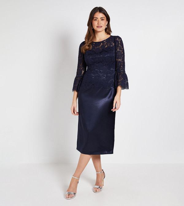 Lace Ruffle Sleeves Pencil Dress