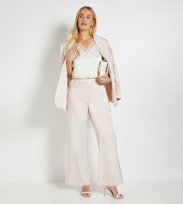 Petite Solid Satin Wide Leg Trousers