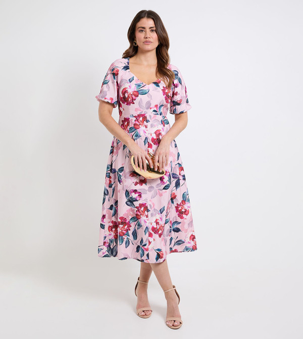 Floral Ottoman Twill Midi Dress