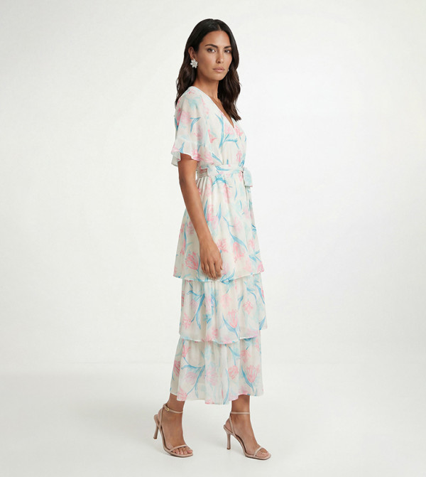 Petite Floral Print Ruffle Maxi Dress