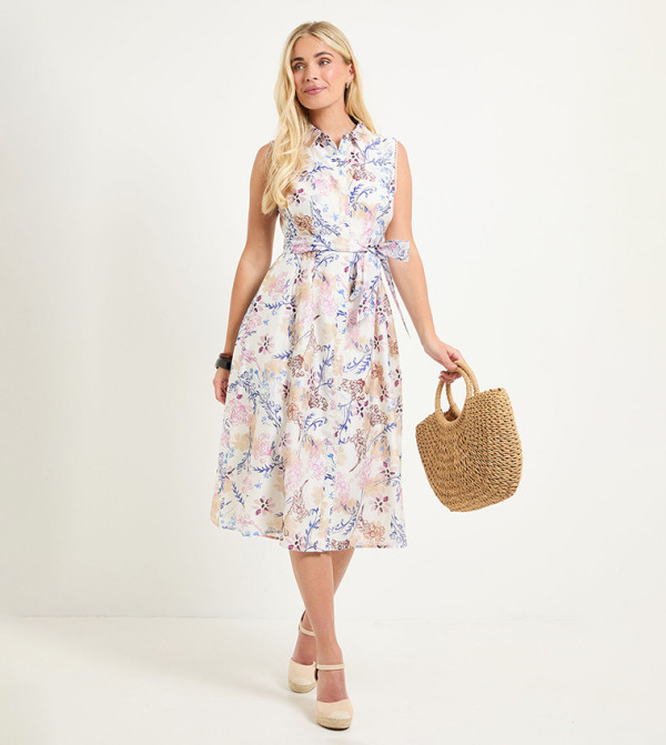 Petite Printed Tencel Sleeveless Shirt Dress