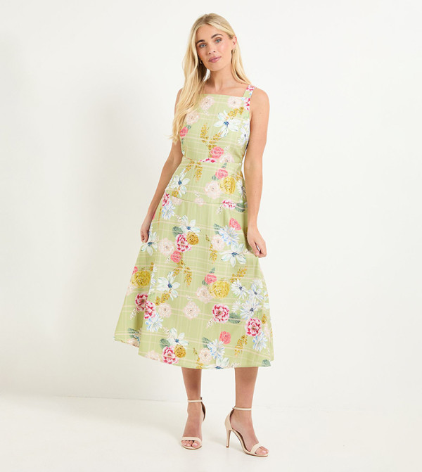 Petite Floral Check Ottoman Midi Dress